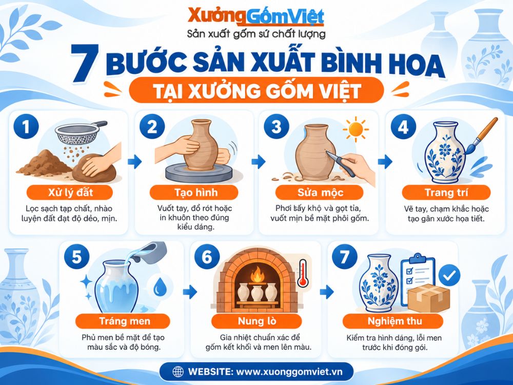 Quy trình 7 bước sản xuất bình hoa