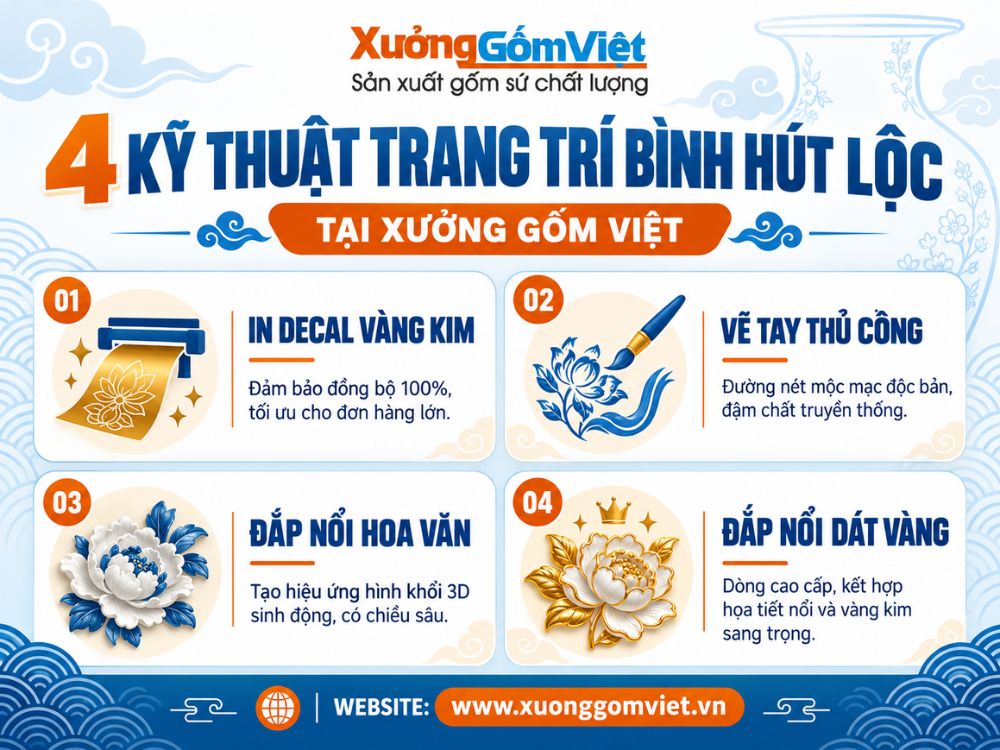 4 kỹ thuật trang trí bình hút lộc Bát Tràng