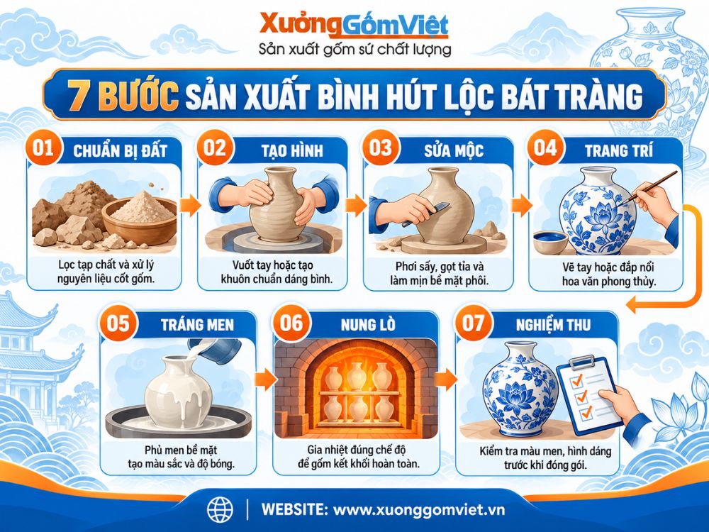 Quy trình sản xuất bình hút lộc Bát Tràng tại xưởng
