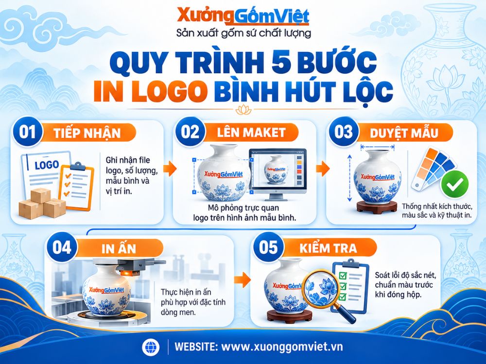 Quy trình 5 bước in logo thương hiệu trên bình hút lộc