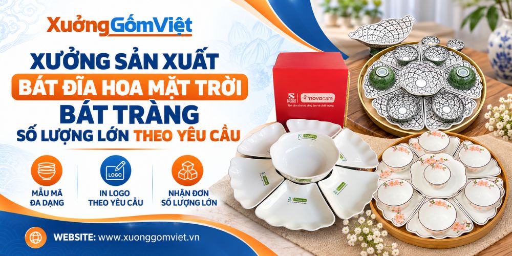 Sản xuất, cung cấp bộ bát đĩa hoa mặt trời Bát Tràng số lượng lớn