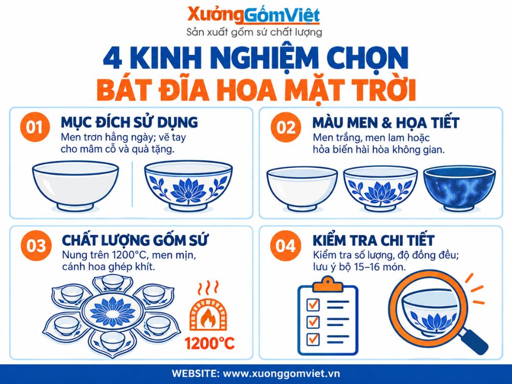 4 kinh nghiệm chọn bát đĩa hoa mặt trời Bát Tràng