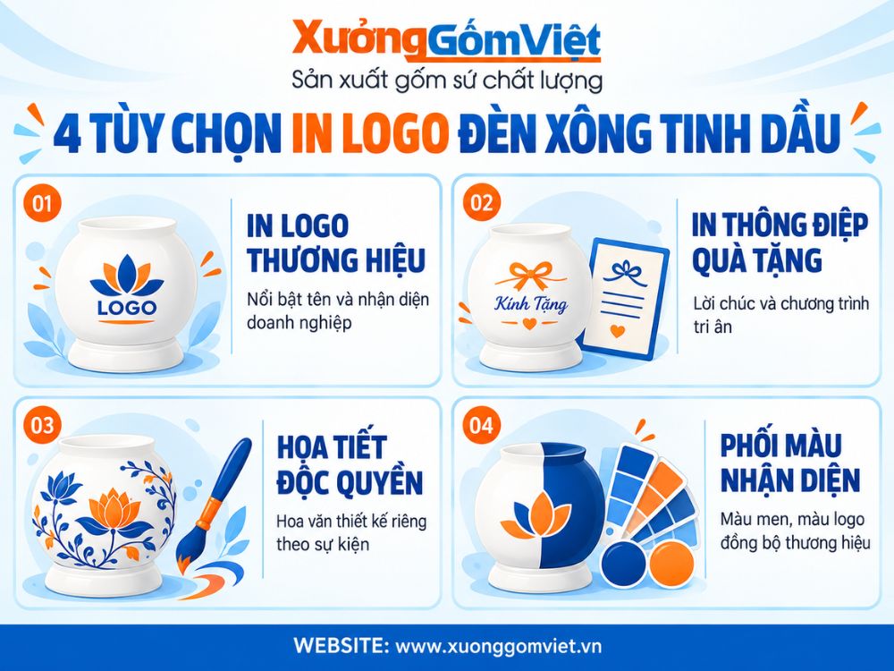 4 tùy chọn in logo trên đèn xông tinh dầu