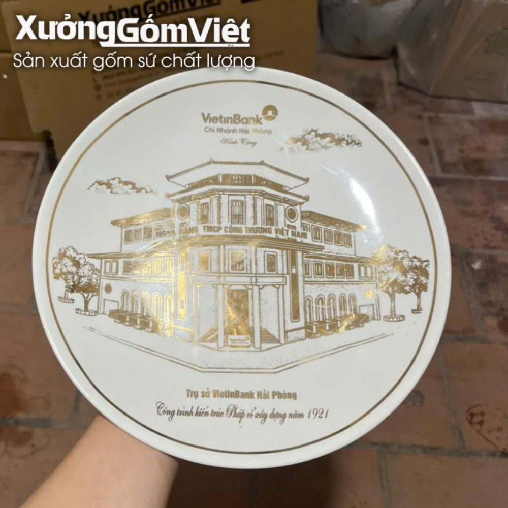 Đĩa biểu trưng gốm sứ in logo