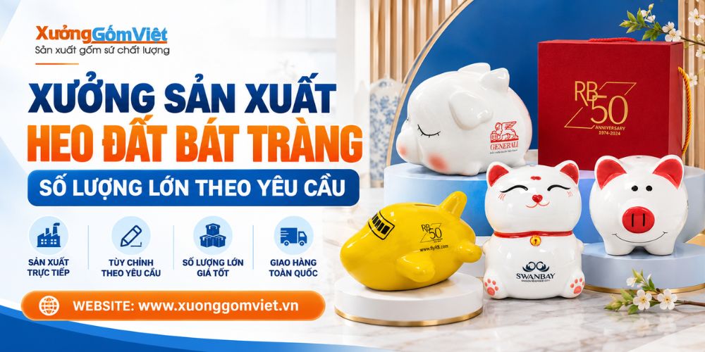 Xưởng Gốm Việt chuyên sản xuất heo đất Bát Tràng in logo số lượng lớn