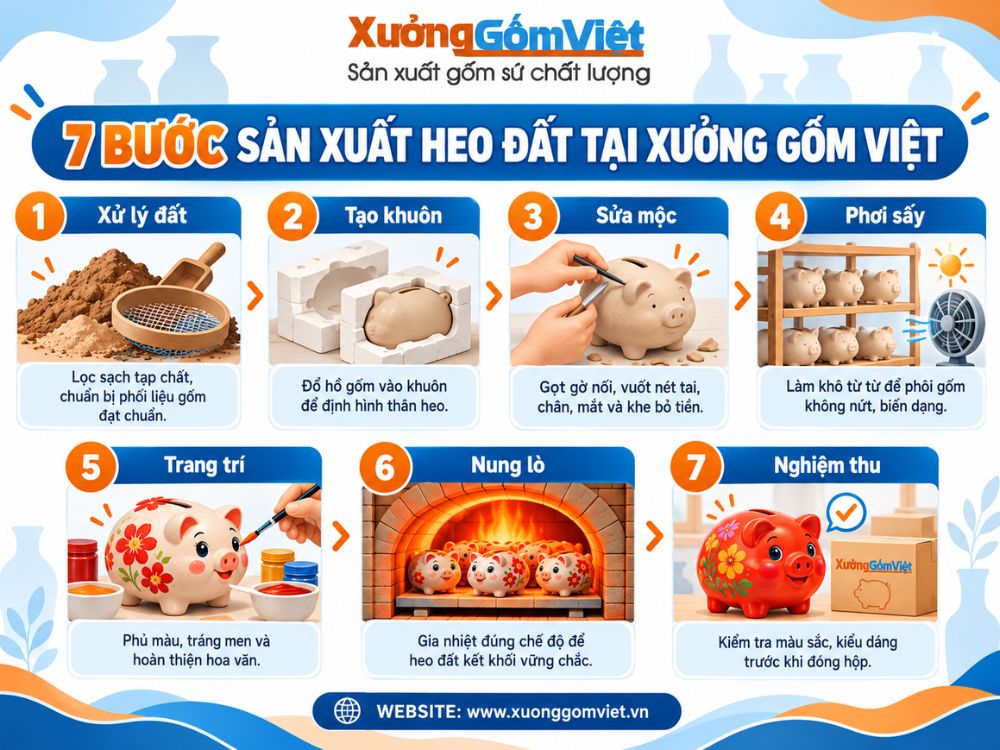 Quy trình sản xuất heo đất Bát Tràng tại Xưởng Gốm Việt