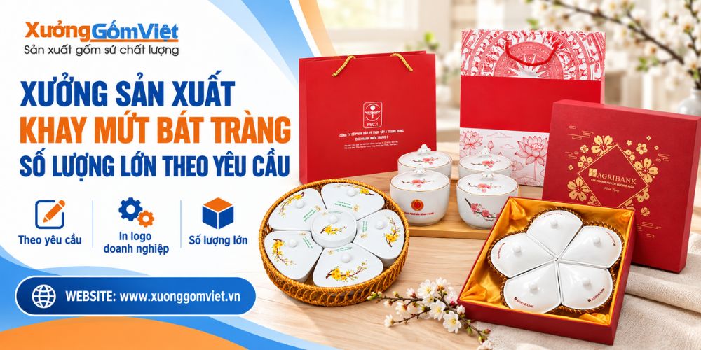 Xưởng Gốm Việt sản xuất khay mứt gốm sứ Bát Tràng theo yêu cầu