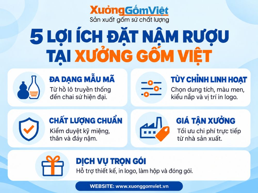 5 lợi ích khi đặt nậm rượu, chai rượu tại Xưởng Gốm Việt