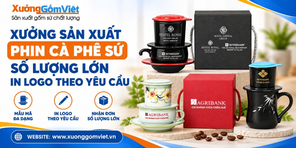 Xưởng Gốm Việt sản xuất phin cà phê sứ Bát Tràng in logo số lượng lớn