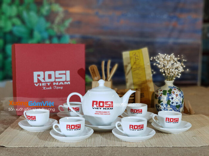 Bộ trà sứ trắng dml