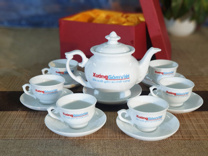 Bộ trà nút hoa sứ trắng