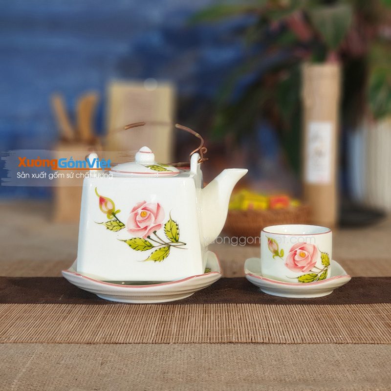 Bộ trà vuông hoa hồng ATH-03