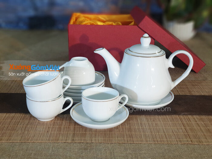Bộ trà trắng viền kim ATK-55 tại Xưởng Gốm Việt