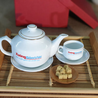 bộ trà sứ trắng quà tặng