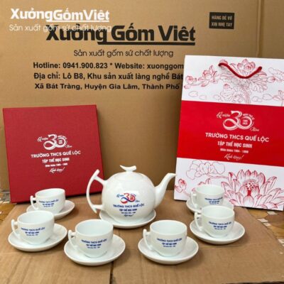 Ấm chén in logo quà tặng về trường