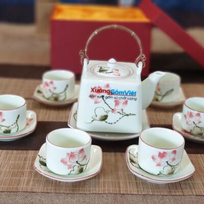 Bộ trà vuông vẽ sen đỏ ATV-01