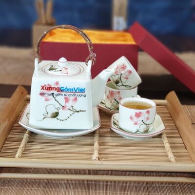 Bộ trà vuông vẽ sen đỏ ATV-01