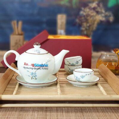 Bộ trà sứ thấp vẽ đào xanh ATV-13