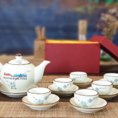 Bộ trà sứ thấp vẽ đào xanh ATV-13