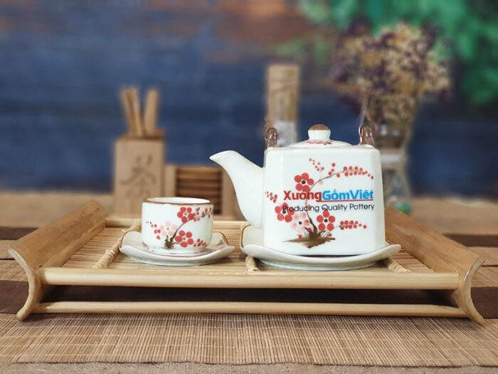 Bộ trà vuông vẽ đào đỏ ATV-02