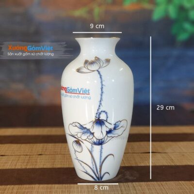 Lọ hoa sứ trắng chỉ vàng Bát Tràng