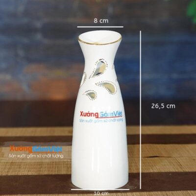Lọ hoa sứ trắng chỉ vàng Bát Tràng