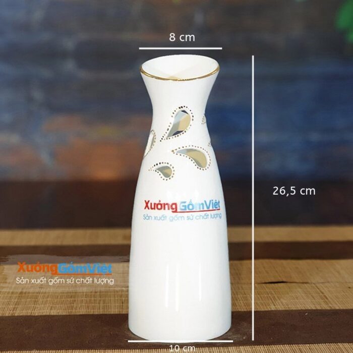 Lọ hoa sứ trắng chỉ vàng Bát Tràng