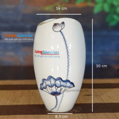 Lọ hoa sứ trắng chỉ vàng Bát Tràng