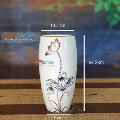 Lọ hoa sứ trắng chỉ vàng Bát Tràng