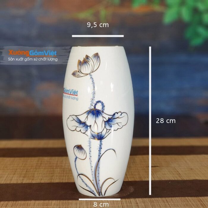 Lọ hoa sứ trắng chỉ vàng Bát Tràng