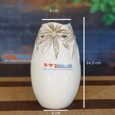 Lọ hoa sứ trắng chỉ vàng Bát Tràng