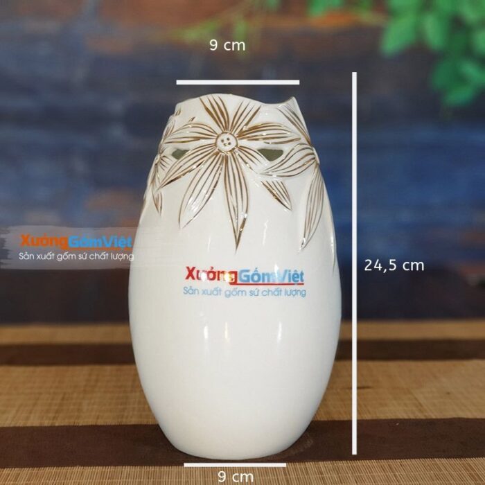 Lọ hoa sứ trắng chỉ vàng Bát Tràng
