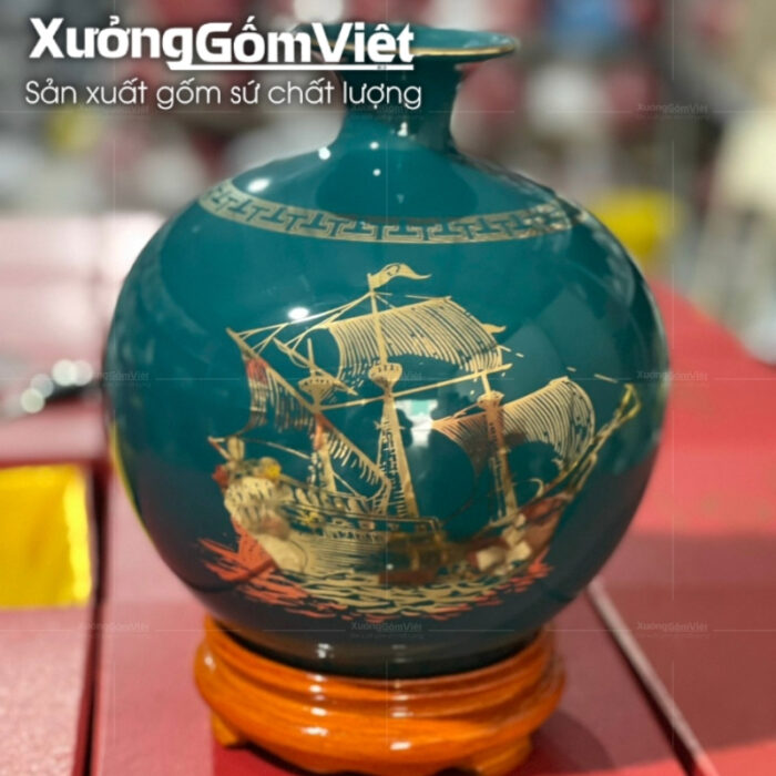 binh-hut-loc-bat-trang-in-logo-mau-xanh-luc-hoa-tiet-thuan-buom-xuoi-gio-in-decal-vang