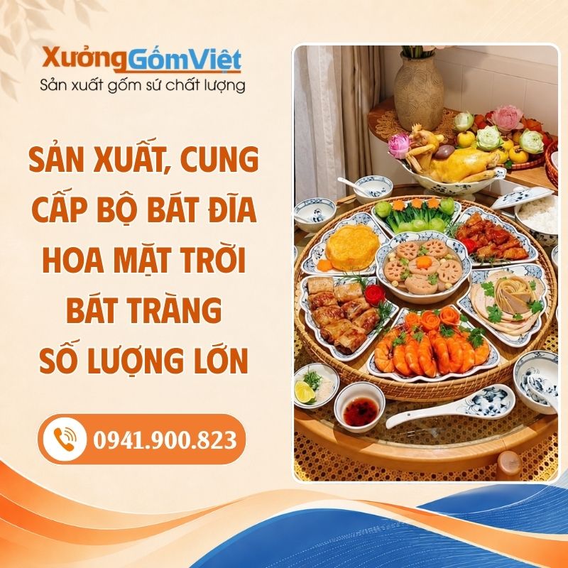 Sản xuất, cung cấp bộ bát đĩa hoa mặt trời Bát Tràng số lượng lớn